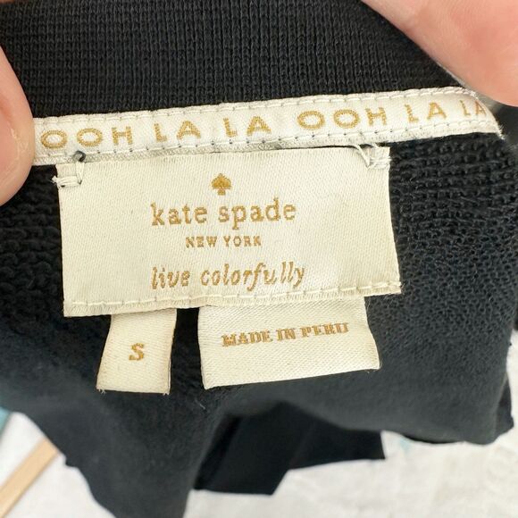 Kate Spade Bakery Cotton Sweatshirt Sz S Black Pink Polka Dot Crew Neck Pullover - Picture 11 of 11